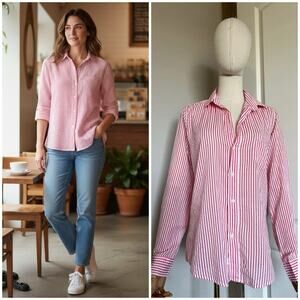 Frank Eileen Size Small Barry Long Sleeve Voile Shirt Red White Stripe Cotton